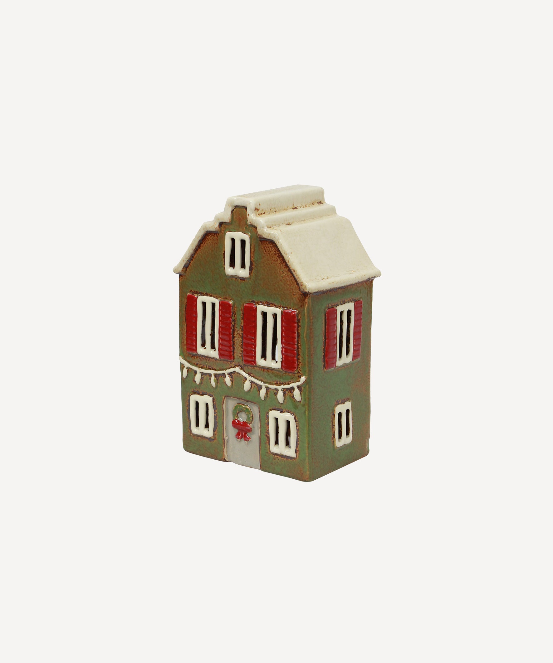 Alsace Tea Light House Christmas Green with Shutters YA0067